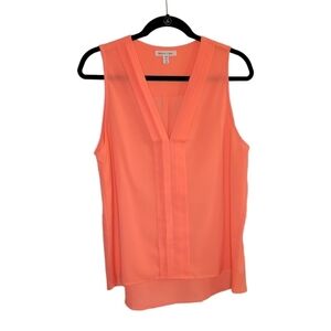 Sophia & Zeke Bright Coral V-Neck Pleated Lightweight Pullover Blouse Women's XL